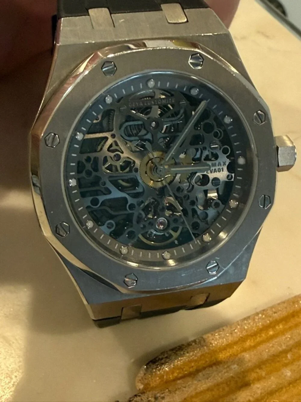 GEYA Skeleton Automatic Watch Stainless Steel Black Silicone Band - Picture 2 of 3
